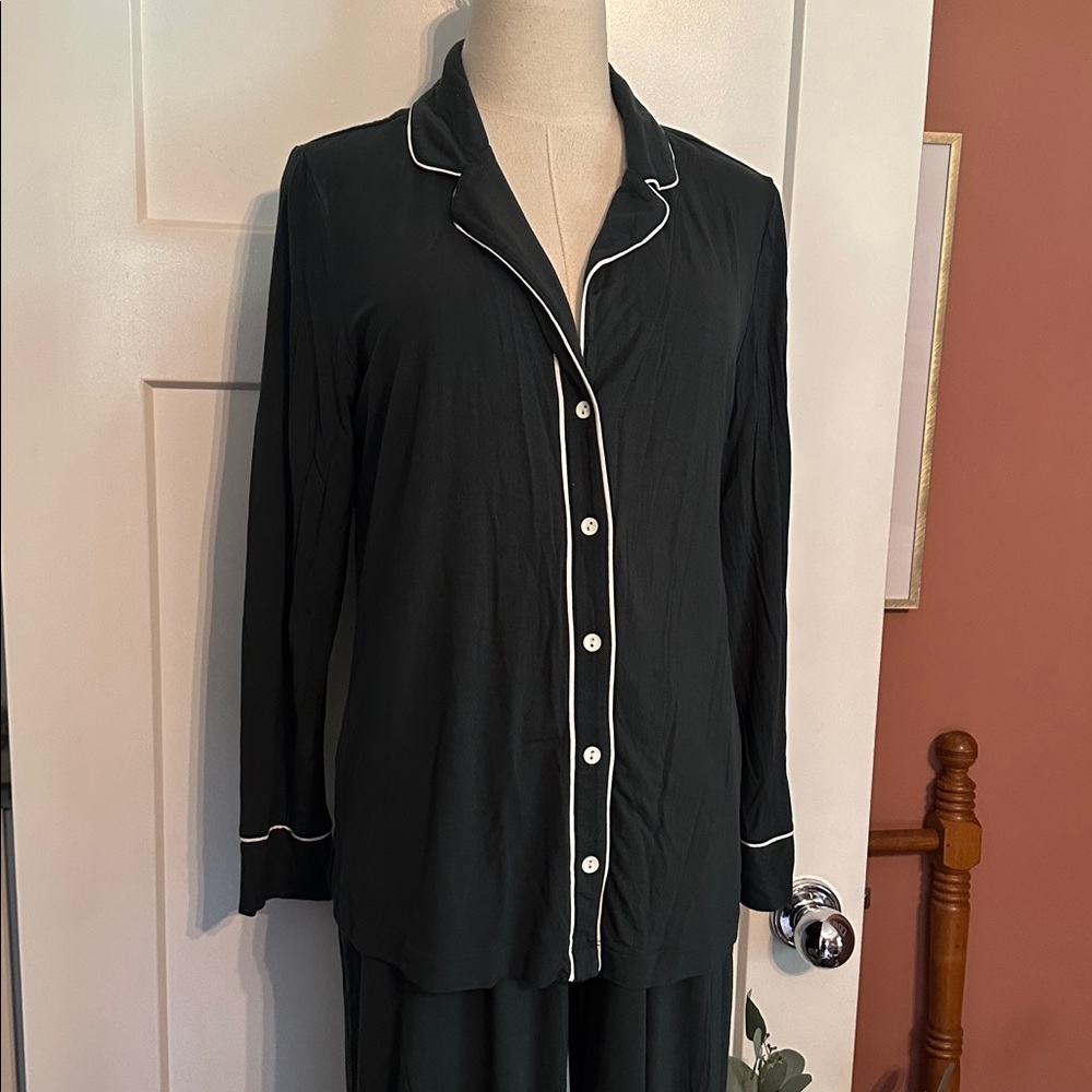 Soma Cool Nights M teal forest green 2-piece long sleeve drawstring pajamas - Picture 2 of 15